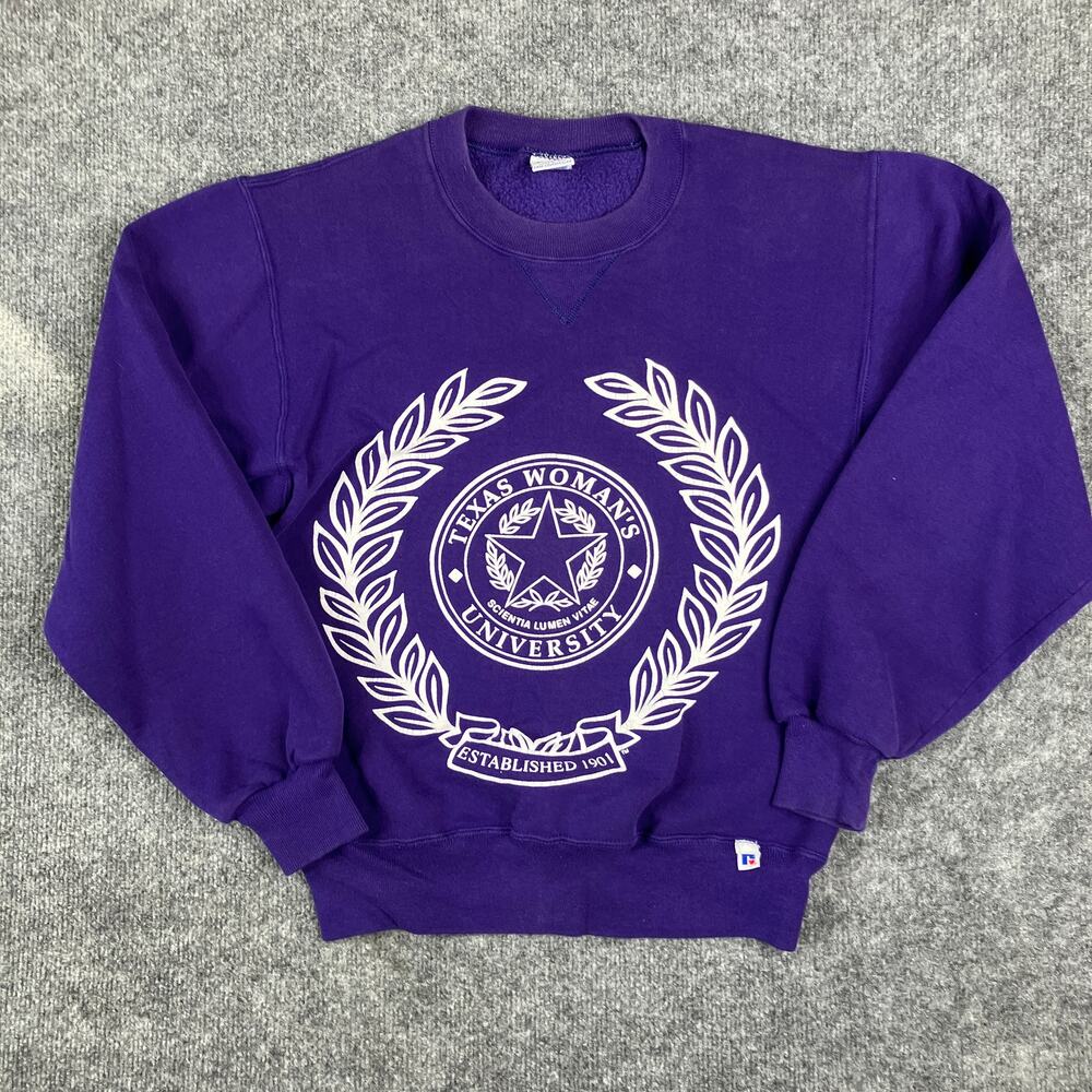 Russell Athletic Sweatshirt Womens Small Purple Texas Woman’s USA‎ College Crew